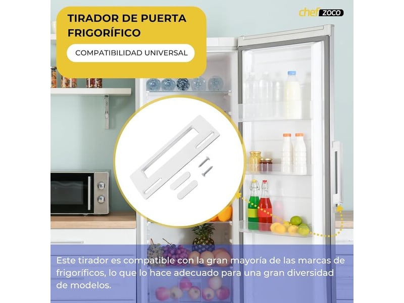  Poignée universelle pour réfrigérateur chefzoco, poignée sans vis avec plaques de protection, réglable de 9,5 à 17 cm  - Conforama A