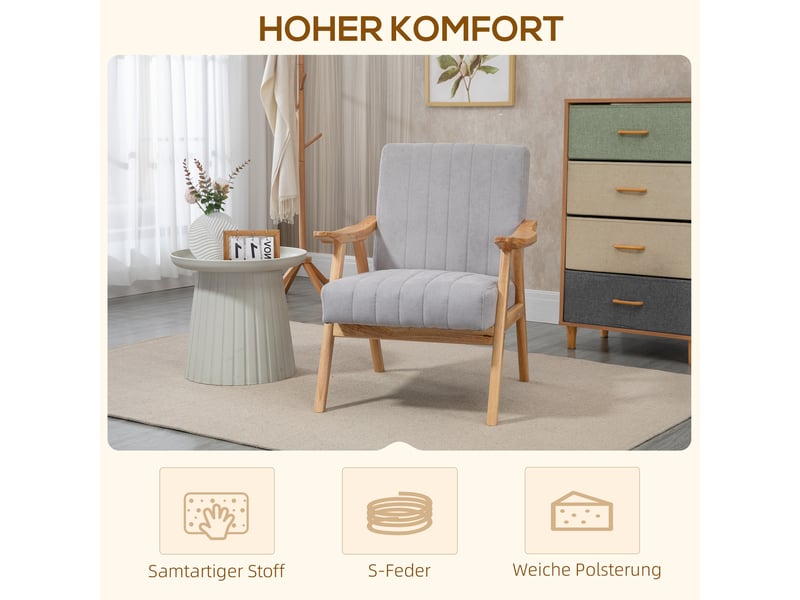  Fauteuil relax scandinave,68x74x82 cm,avec accoudoirs,polyester,gris clair  - Conforama D