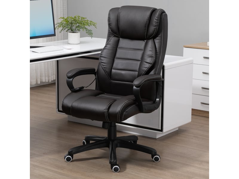 Fauteuil de bureau avec fonction massage, fauteuil de direction réglable en hauteur, fauteuil pivotant ergonomique, 6 points de vibration, marron - Conforama B