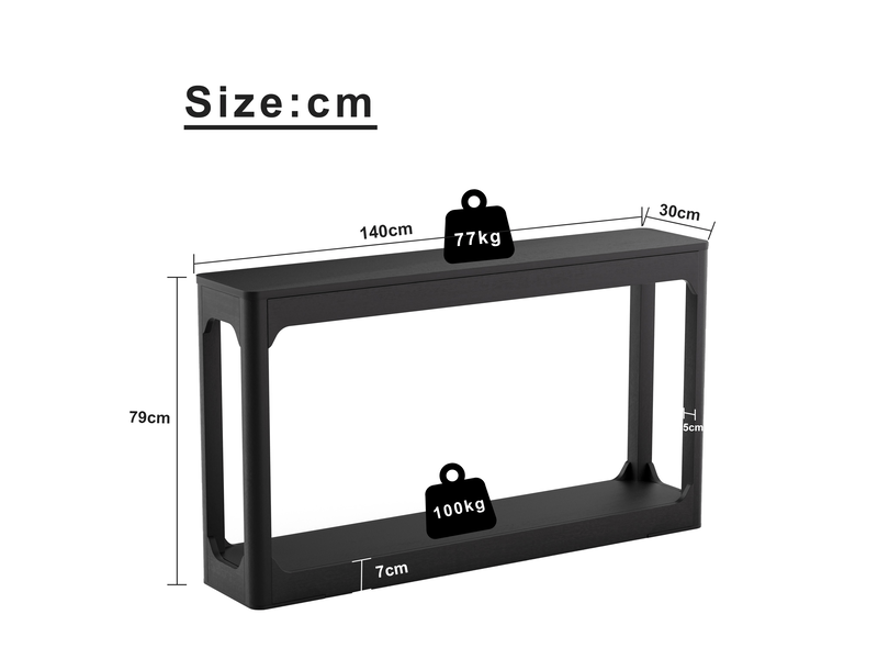  Console incurvée 140 cm noire, 2 niveaux avec rangement, pour canapé et entrée  - Conforama C