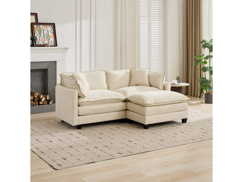  Canapé droit 2 places 195 × 75 × 84 cm en chenille beige, assise souple IKSETERA TRADING LTD - Conforama R