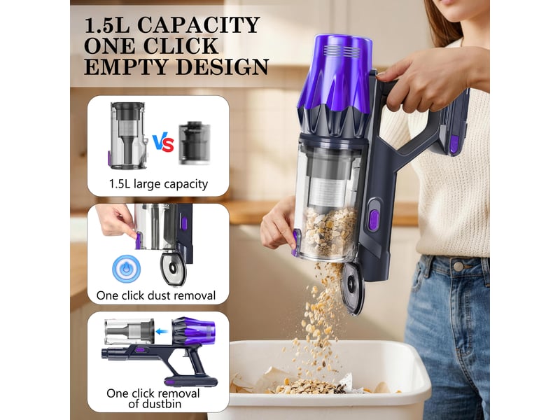 Aspirateur sans fil,600w55 kpa,autonomie de 60 minutes,pour la maison,aspirateur balai autoportant avec brosse anti-emmêlement et écran tactile oled  - Conforama E