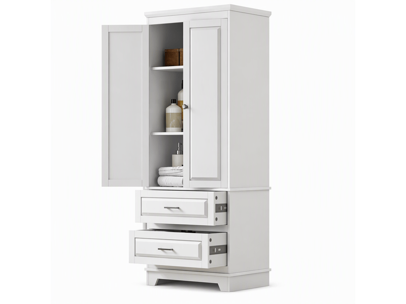  Armoire chambre penderie avec 2 portes 2 tiroirs, armoires de rangement avec  étagère réglable, 60x40x157 cm, blanc  - Conforama A