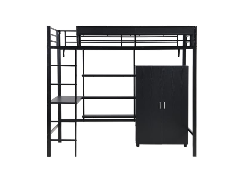 Lit mezzanine enfant 90x200 cm – noir – bureau, armoire 2 portes et rangements intégrés, sans matelas - Conforama D