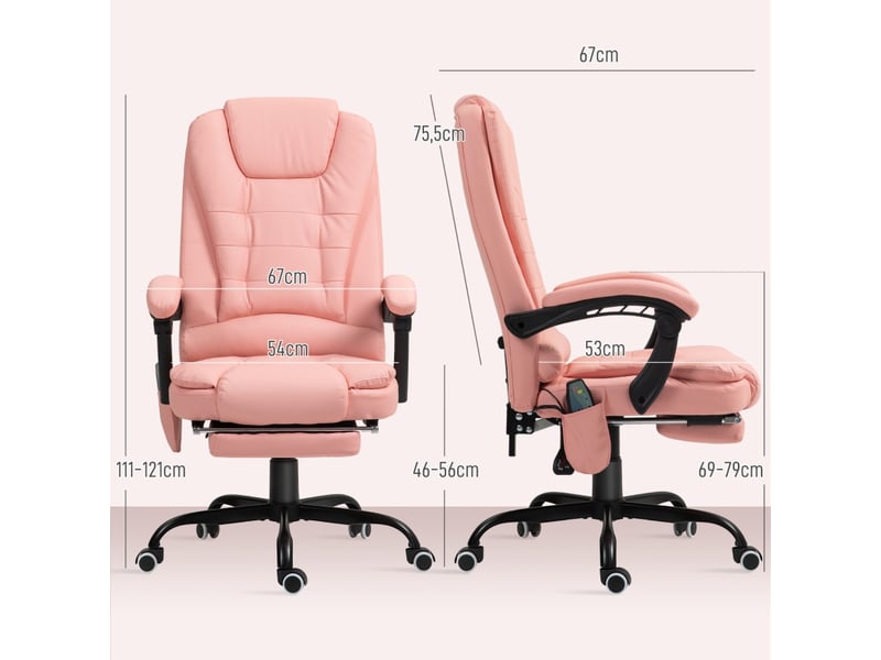  Chaise de bureau jaroane massante inclinable repose-pieds rose  - Conforama E