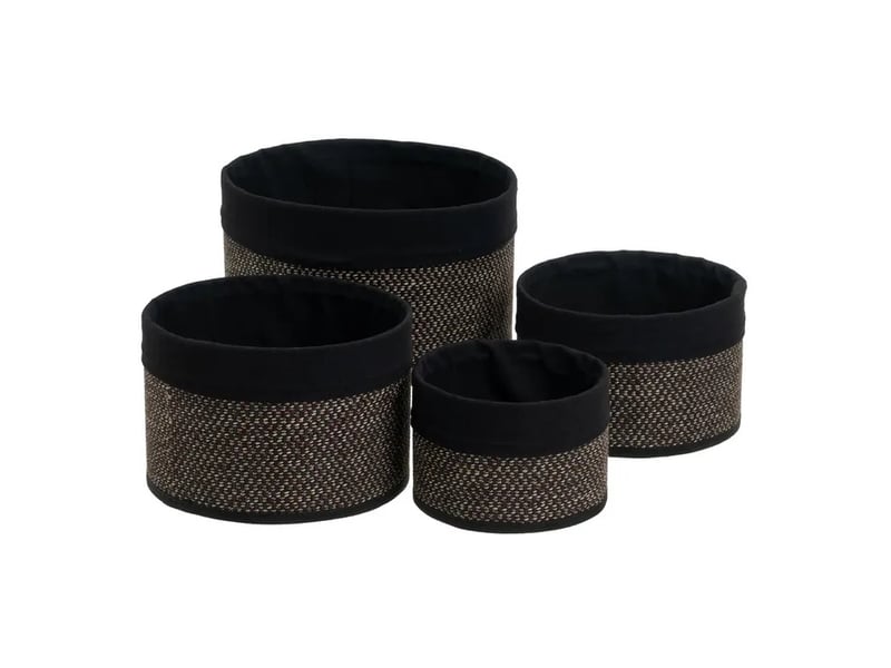 Lot de 4 paniers de rangement ronds en bambou tressé et tissu noir,corbeilles multi-usages décoratives - Conforama A