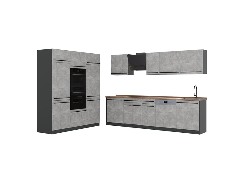 Vicco cuisine, bétonanthracite, 180cm plan de travail chêne doré - Conforama A