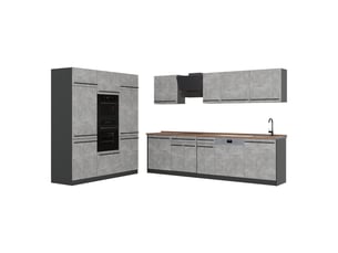 Vicco cuisine, bétonanthracite, 180cm plan de travail chêne doré