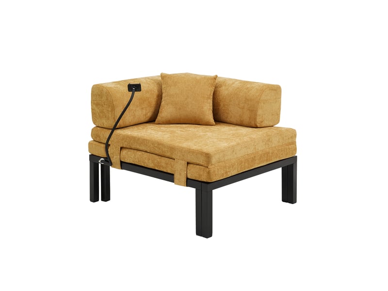  Lit banquette 1 place avec couchage escamotable, gain de place, sans matelas, en velours, jaune  - Conforama A