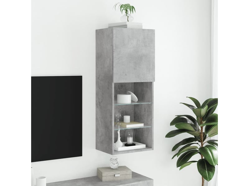  Meuble tv - banc tv - meuble de rangement avec lumières led gris béton 40,5x30x102 cm  - Conforama D