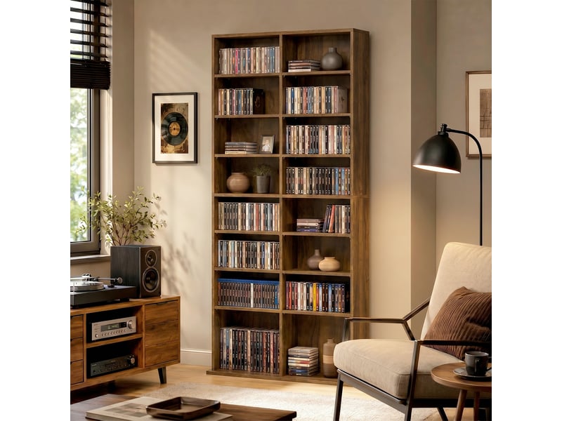  Rangements pour cd et dvd 18 compartiments 78,5x24x175cm noyer foncé  - Conforama D