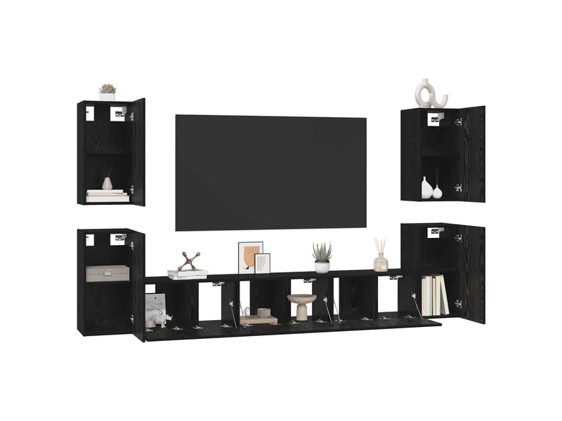  Ensemble meuble tv - banc tv - meuble de rangement 7 pcs chêne noir bois d'ingénierie  - Conforama C