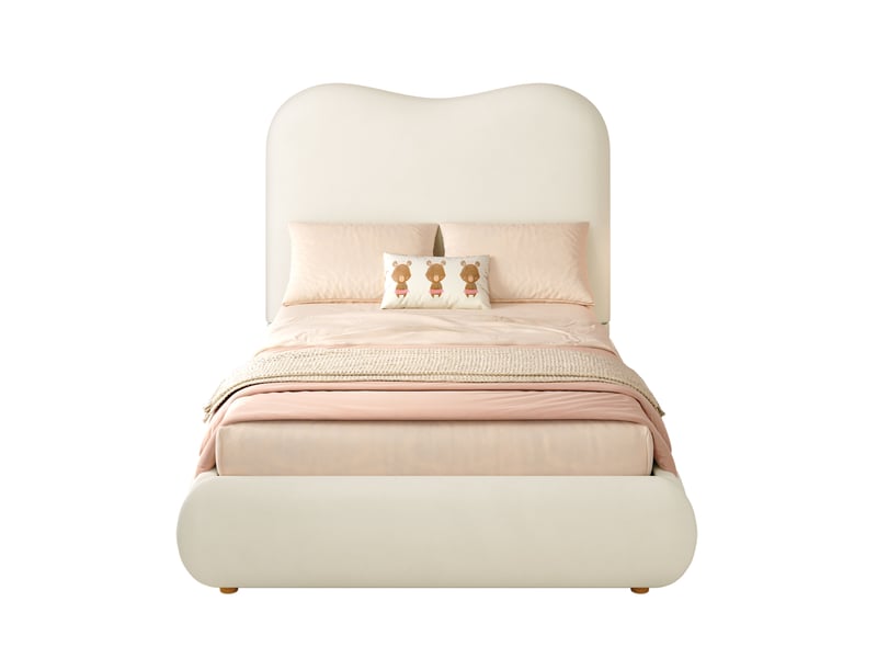  Lit coffre enfant 90x190 cm, ouverture hydraulique, sommier à lattes, en velours, beige, sans matelas  - Conforama D