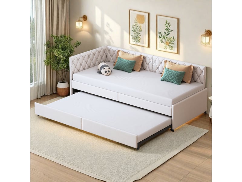 Canapé lit convertible 90x200 cadre de canape lit 2 places avec gigogne canapé lit extensible avec sommier à lattes clic clac pour salon beige - Conforama R