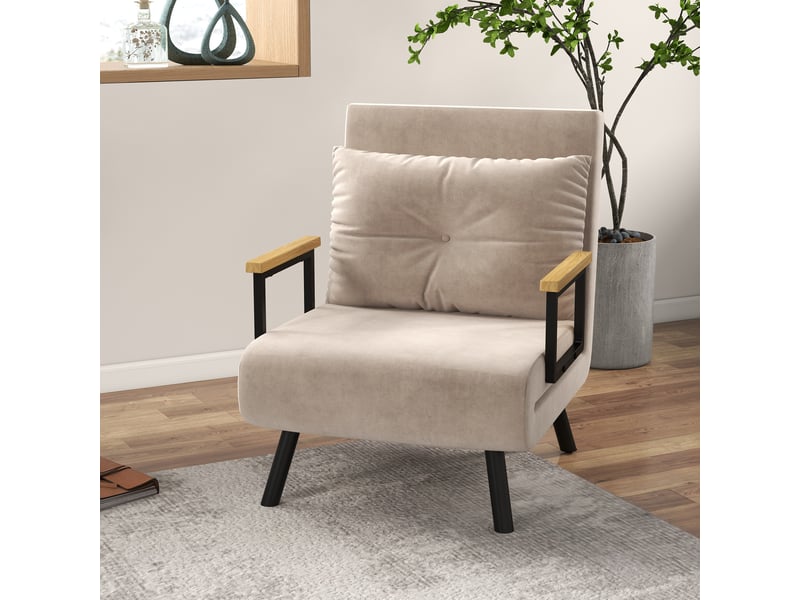  Fauteuil convertible 1 place en tissu effet velours beige 63x73x81 cm  - Conforama B