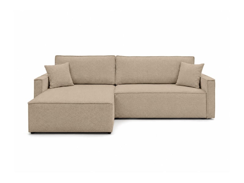  Farah - canapé d'angle max réversible et convertible 5 places accoudoirs slim en tissu bouclettes généreuses  - Conforama E