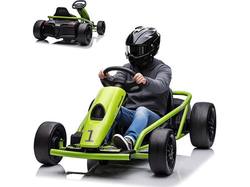  Kart électrique pour enfant 24 v, mode dérive, 2x300 w, siège réglable, mp3, 70 kg – vert PTO_0YXZO1HA - Conforama A