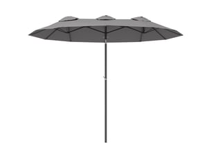 Parasol de jardin double grande taille ouverture fermeture manivelle acier polyester 295 x 152 x 222 cm gris
