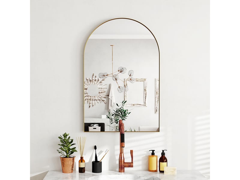  Miroir mural arqué miroir de salle de bain avec cadre en alliage d'aluminium pour chambre salon entrée 60 × 90 cm or  - Conforama D