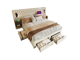 Lit avec rangement 160x200 cm <strong>HAVRYA</strong>  <strong></strong> coloris beige