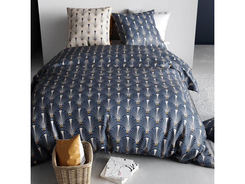  Parure housse de couette 240x220cm + 2 taies motif art-déco bleu et beige 100% coton - rayen RAYEN - Conforama C