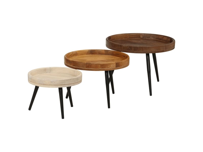  Tables basses rondes 3 pcs - table de salon - table à thé bois de manguier massif  - Conforama A