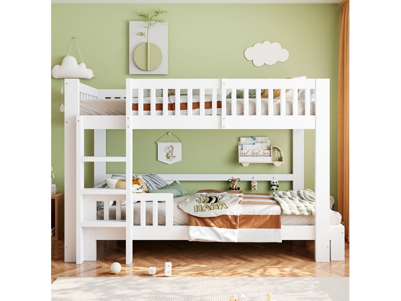  Lit superposé modulable enfant, lot de 2 lits 90 x 200 cm, bois, blanc  - Conforama B