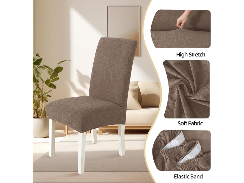  Housse de chaise de salle à manger imperméable – douce, extensible et ajustée – texture ondulée – résistante aux taches et antidérapante – marron  - Conforama D