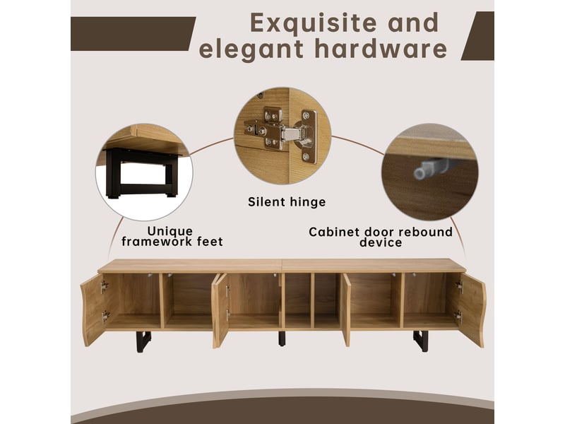 Meuble tv bois naturel 191 cm - portes incurvées pieds en métal design minimaliste - Conforama R