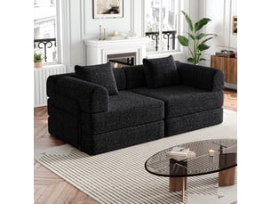 Canapé convertible 2 places - 184x91x70cm - chauffeuse lit chenille, poches rangement, cadre acier - noir