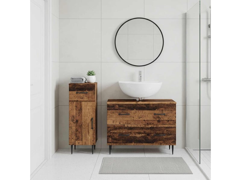Ensemble de 2 meubles de salle de bain haarlem bois ancien cf63157 - Conforama B
