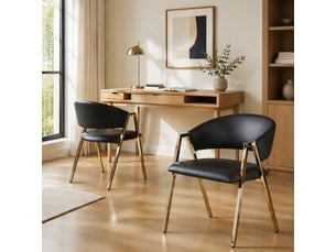 Chaises de salle à manger lot de 2 avec dossier ergonomique  - métal doré, simili cuir noir