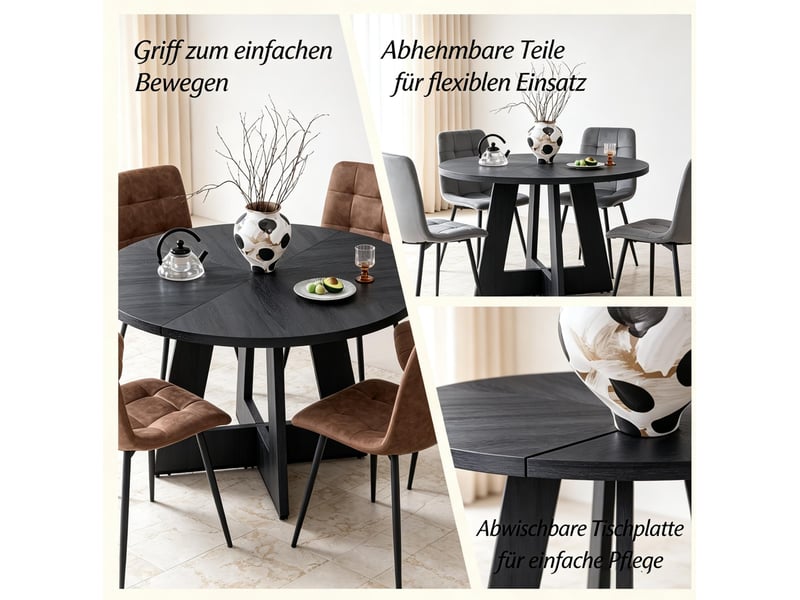  Table à manger ronde 120x76 cm industriel mdf métal bois noir  - Conforama D