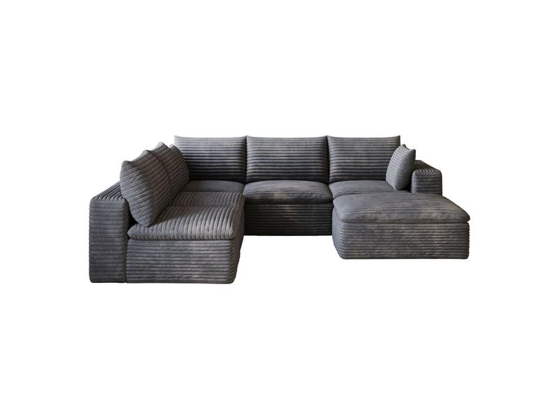  Canapé 260 x 250 cm canapé 2 places tissu corduroy design à double couche coussins amovibles teinte gris foncé forme nuage  - Conforama E