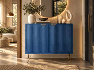 Buffet bleu 80 cm armoire de cuisine avec 2 portes, meuble de rangement avec poignées et pieds métal