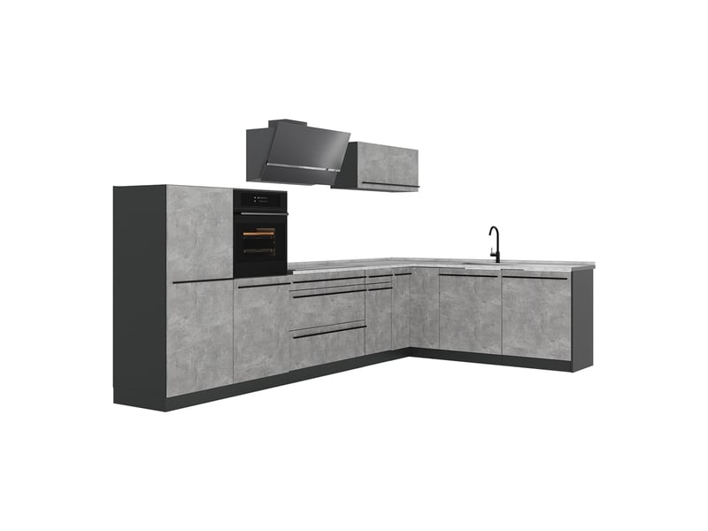 Vicco cuisine en angle, bétonanthracite, 347 x cm plan de travail marbre  - Conforama A