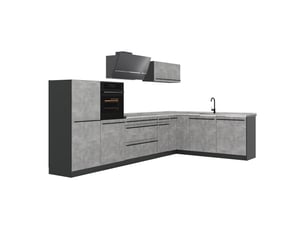 Vicco cuisine en angle, bétonanthracite, 347 x cm plan de travail marbre