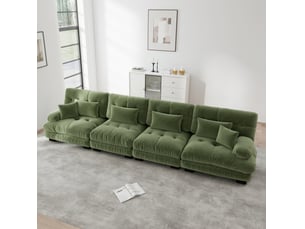 Canapé d'angle modulaire 4 places modenvie en chenille vert assise profonde