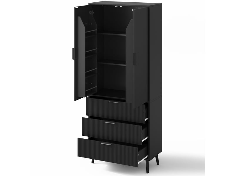 Armoire de rangement 2 portes 3 tiroirs mdf noir 75x35x180 cm - Conforama D