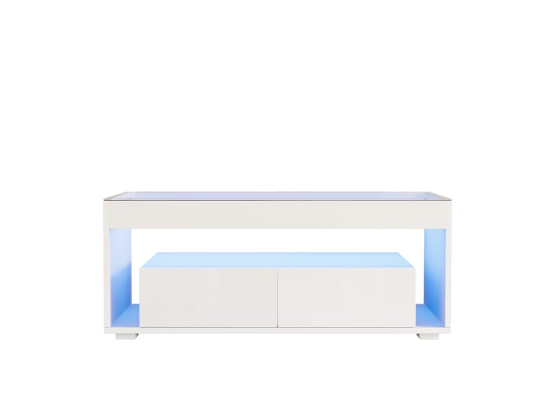 Table basse 100x50x40 cm led 2 tiroirs panneau de particules blanc - Conforama D