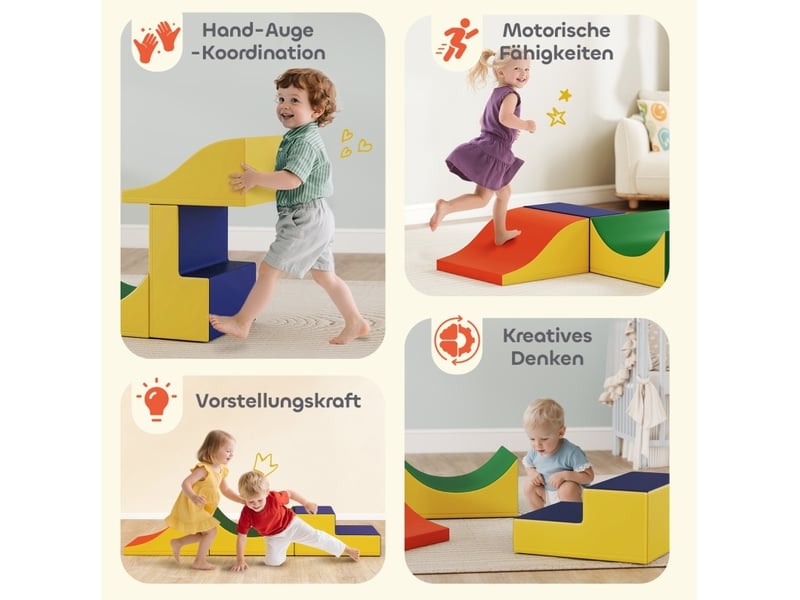  Set de motricité 3 pièces 141x45,7x20,3 cm jaune en simili cuir, modules d'escalade et de rampe enfant  - Conforama E