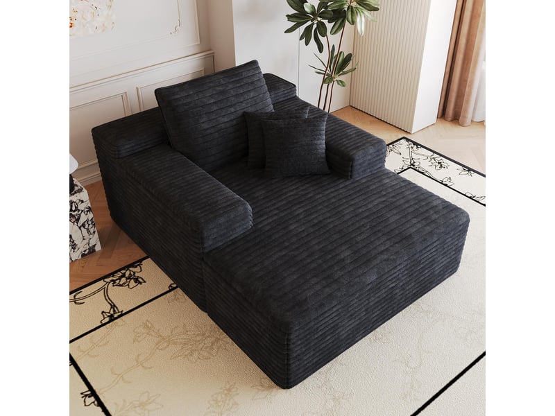  Fauteuil 1 places - 115x159cm - chaise longue modulaire en velours assise profonde, mousse haute résilience sans montage - noir  - Conforama C