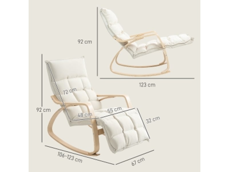  Fauteuil à bascule blanc crème avec repose-pieds réglable  - Conforama B