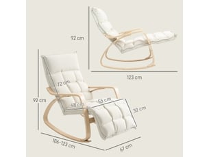 Fauteuil à bascule blanc crème avec repose-pieds réglable