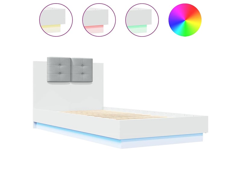 Lit simple- lit adulte - cadre de lit avec led sans matelas blanc 90x190 cm - Conforama A