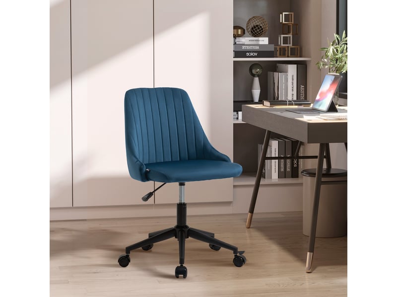  Fauteuil de bureau en velours bleu à hauteur réglable, ergonomique, pivotant à 360° et équipé de roulettes, 50 x 58 x 77-87 cm  - Conforama C
