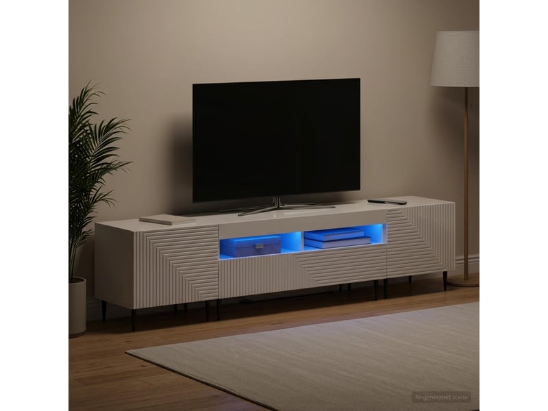 Ensemble de 3 meubles tv led blanc brillant bois d'ingénierie shl26462 - Conforama C