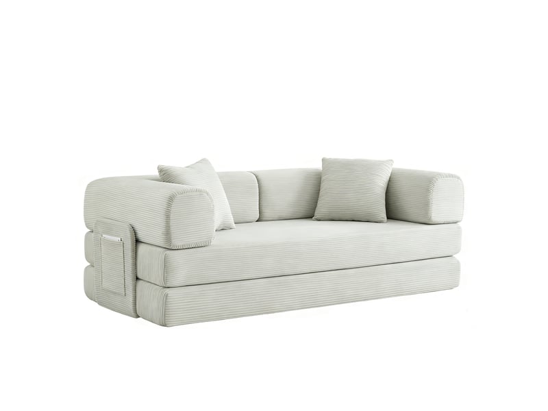  Canape droit convertible en velours côtelé, canapé-lit, mousse haute densité, structure acier, sans montage, pour salonchambre, beige  - Conforama A