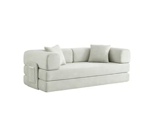 Canape droit convertible en velours côtelé, canapé-lit, mousse haute densité, structure acier, sans montage, pour salonchambre, beige