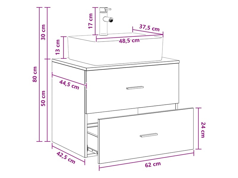 Ensemble de mobilier de salle de bain chêne fumé cf64639 - Conforama E
